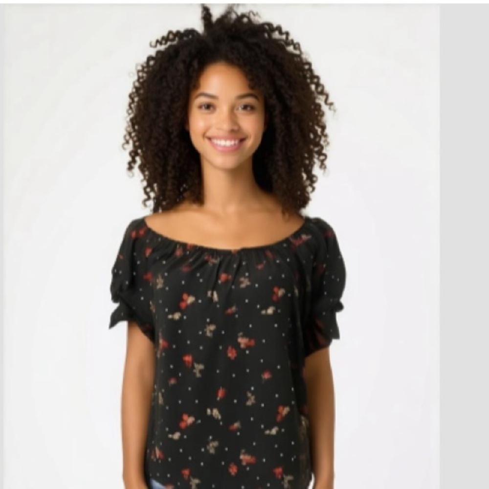 ARDENE off the shoulders black floral top Sz Large